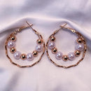 Etnico Latest Fashion Stylish Gold Plated Lightweight Round Pearl Hoop Earrings For Women