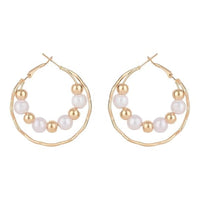 Etnico Latest Fashion Stylish Gold Plated Lightweight Round Pearl Hoop Earrings For Women