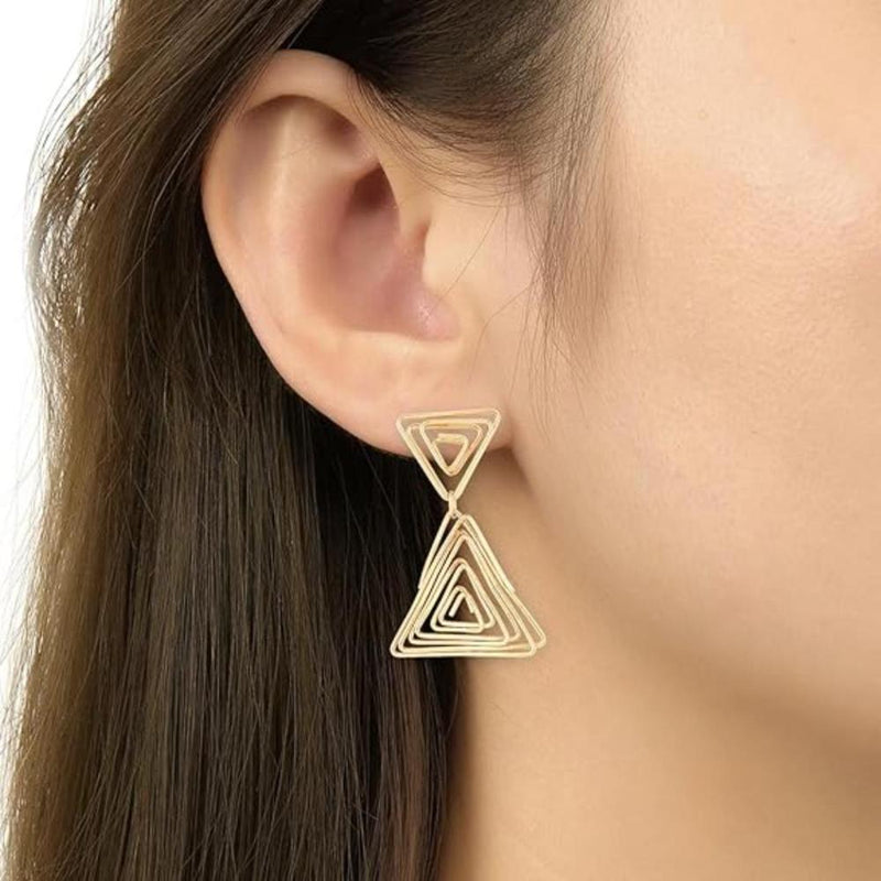 Etnico Latest Stylish Gold Plated Trendy Triangle Shape Chunky Dangler Earrings For Women (Style16) (E3205FL)