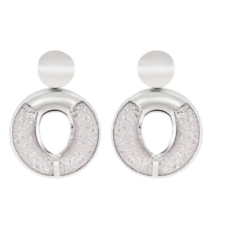 Etnico Latest Fashion Stylish Silver Plated Round Shape Chunky Dangler Earrings For Women