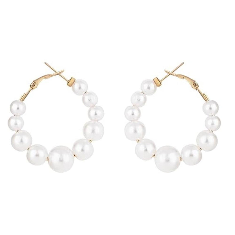 Etnico Women Latest Stylish Gold Plated Lightweight Round Pearl Chunky Earrings (Style8) (E3211W)