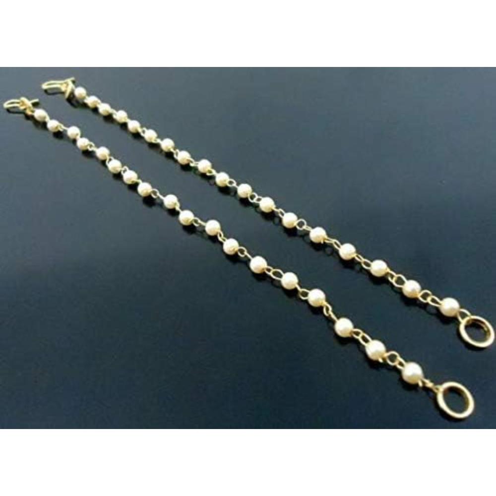 Etnico Gold Plated Traditional Pearl Hair Chain/Earchain Accessories with Hook for Women Girls (E3212W)