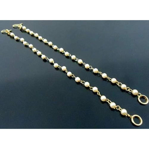 Etnico Gold Plated Traditional Pearl Hair Chain/Earchain Accessories with Hook for Women Girls (E3212W)