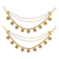 Etnico Gold Plated Traditional Pearl Layered Hair Chain/Ear chain Accessories with Hook for Women