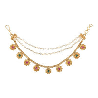 Etnico Gold Plated Traditional Flower Pearl Layered Hair Chain/Ear chain Accessories with Hook for Women