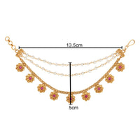 Etnico Gold Plated Traditional Flower Pearl Layered Hair Chain/Ear chain Accessories with Hook for Women