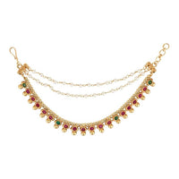 Etnico Gold Plated Traditional Kundan & Pearl Hair Chain/Ear chain Accessories with Hook for Women