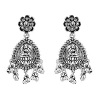 Etnico Navratri Ethnic Silver Oxidised Afghani Style Floral Design Temple Earrings For Women (E3224OX)