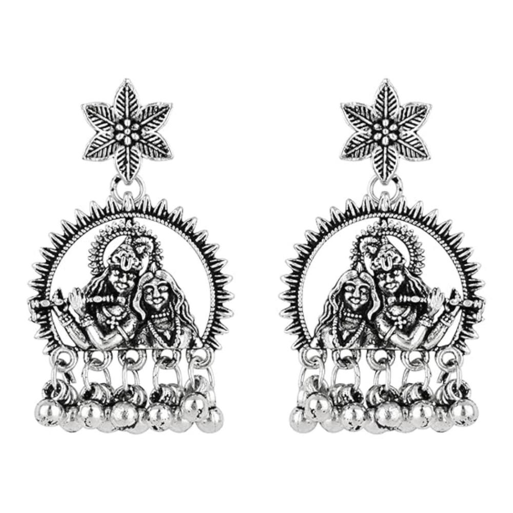 Etnico Navratri Silver Oxidised Afghani Boho Earrings For Women (Style 1)