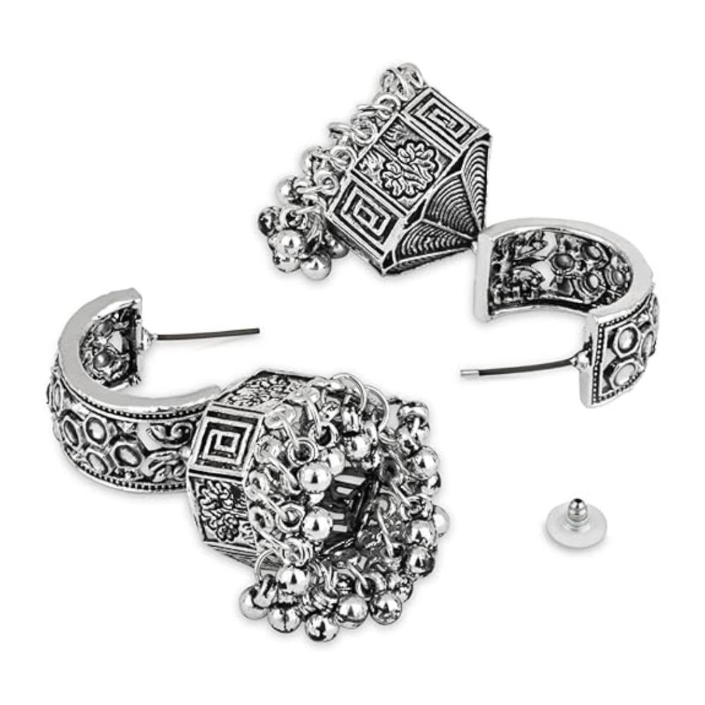 Etnico Silver Oxidised Jhumka Earrings For Women (E3235OX)