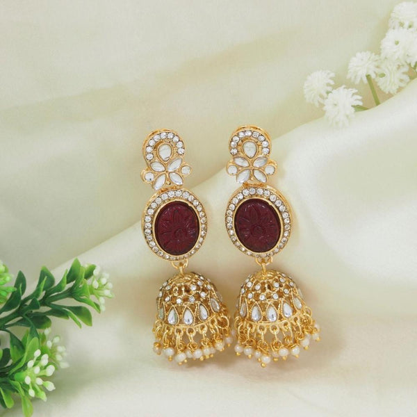 Etnico Gold Plated Traditional Kundan & Pearl Jhumka Dangle Earrings For Women (E3253M)