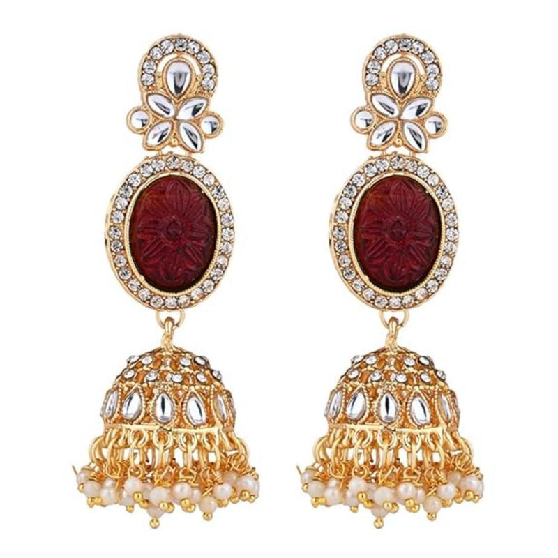 Etnico Gold Plated Traditional Kundan & Pearl Jhumka Dangle Earrings For Women (E3253M)