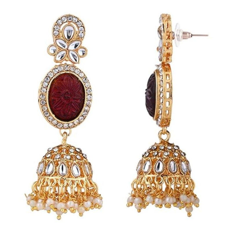 Etnico Gold Plated Traditional Kundan & Pearl Jhumka Dangle Earrings For Women (E3253M)