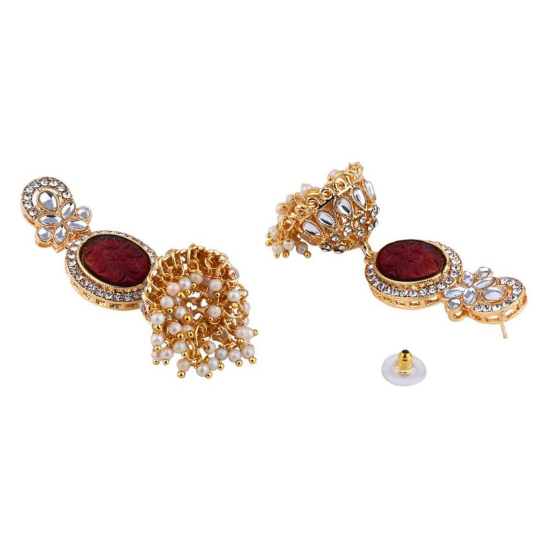 Etnico Gold Plated Traditional Kundan & Pearl Jhumka Dangle Earrings For Women (E3253M)