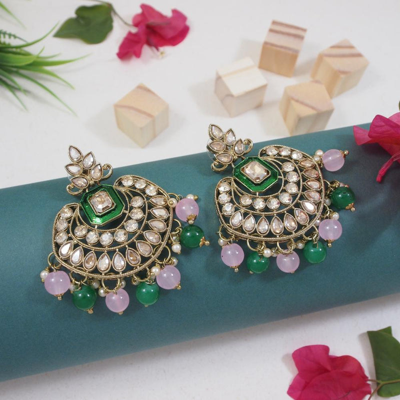 Etnico Gold Plated Traditional Meenakari Kundan & Pearl Chandbali Earrings For Women (E3254GPi)