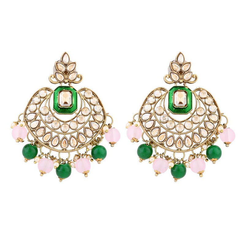 Etnico Gold Plated Traditional Meenakari Kundan & Pearl Chandbali Earrings For Women (E3254GPi)