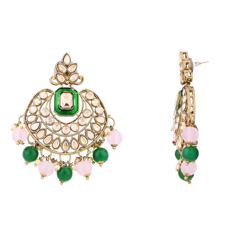 Etnico Gold Plated Traditional Meenakari Kundan & Pearl Chandbali Earrings For Women (E3254GPi)