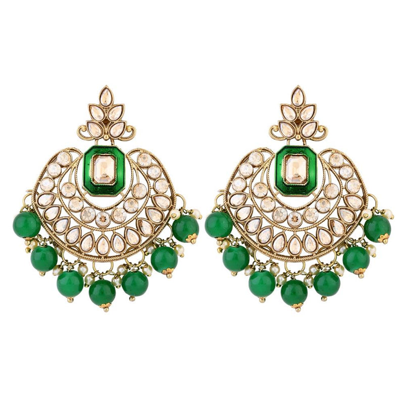 Etnico Gold Plated Traditional Meenakari Kundan & Pearl Chandbali Earrings For Women (E3254G)