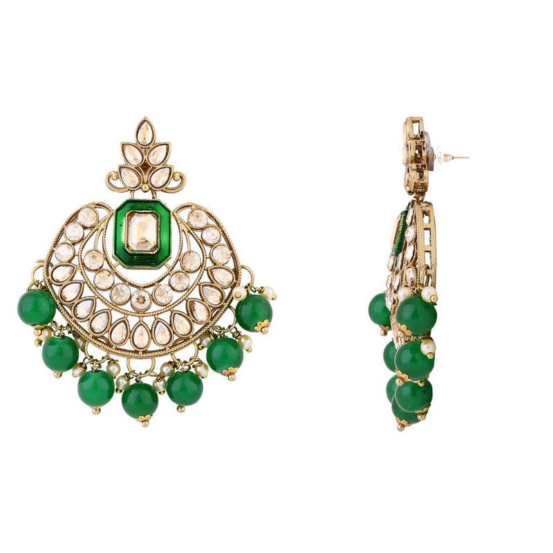 Etnico Gold Plated Traditional Meenakari Kundan & Pearl Chandbali Earrings For Women (E3254G)