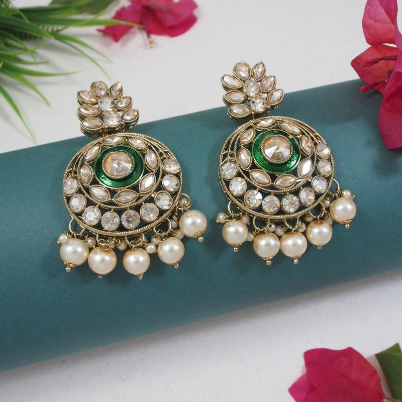 Etnico Gold Plated Traditional Meenakari Kundan & Pearl Chandbali Earrings For Women (E3255W)