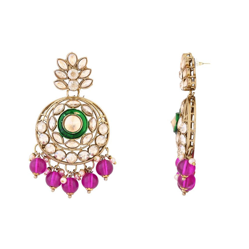 Etnico Gold Plated Traditional Meenakari Kundan & Pearl Chandbali Earrings For Women (E3255Wi)