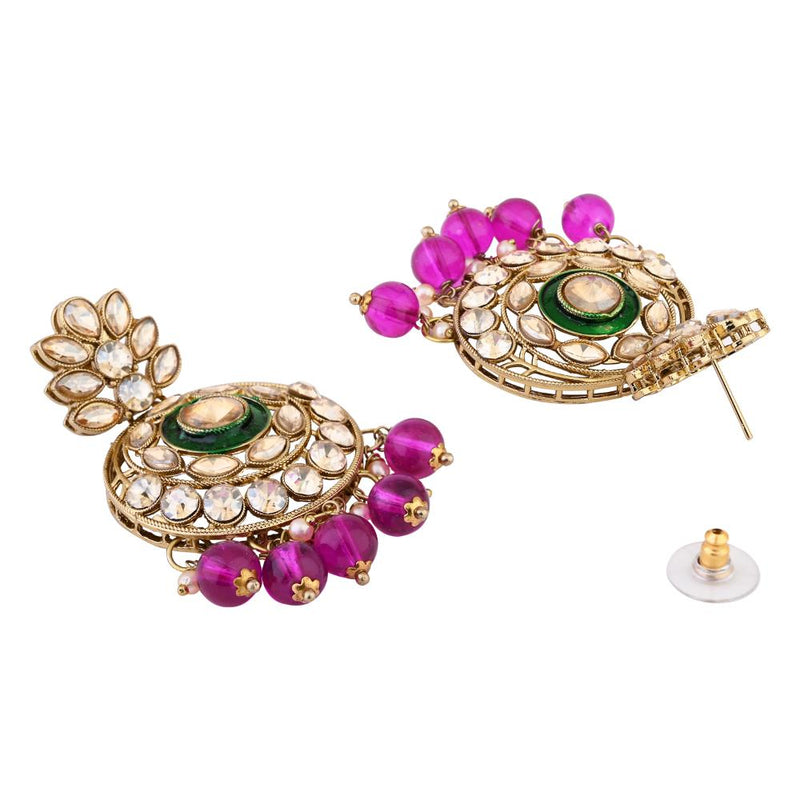 Etnico Gold Plated Traditional Meenakari Kundan & Pearl Chandbali Earrings For Women (E3255Wi)