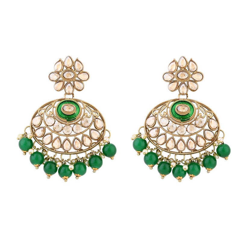 Etnico Gold Plated Traditional Meenakari Kundan & Pearl Chandbali Earrings For Women (E3256G)