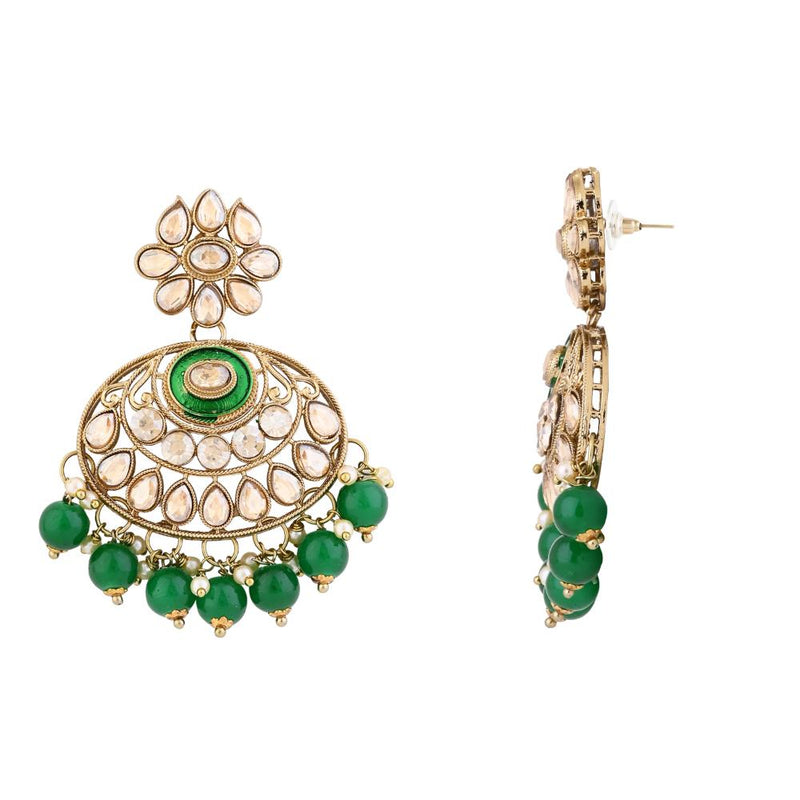 Etnico Gold Plated Traditional Meenakari Kundan & Pearl Chandbali Earrings For Women (E3256G)