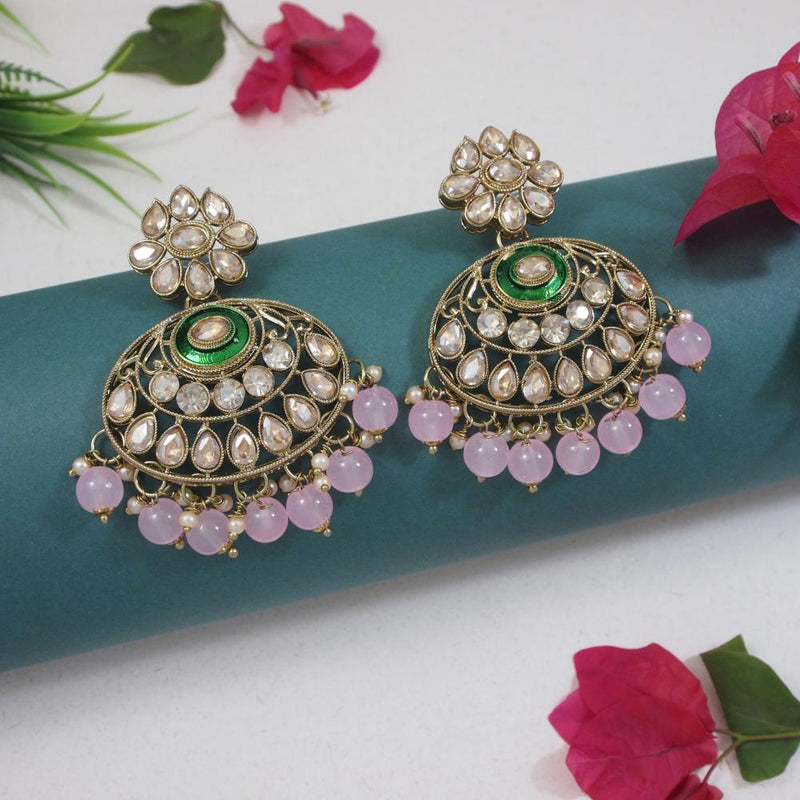 Etnico Gold Plated Traditional Meenakari Kundan & Pearl Chandbali Earrings For Women (E3256Pi)