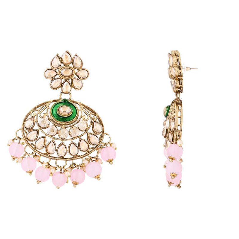 Etnico Gold Plated Traditional Meenakari Kundan & Pearl Chandbali Earrings For Women (E3256Pi)