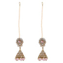 Etnico Gold Plated Traditional Kundan & Pearl Jhumka Earrings With Pearl Earchain For Women (E3257Pi)