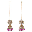 Etnico Gold Plated Traditional Kundan & Pearl Jhumka Earrings With Pearl Earchain For Women (E3259Pu)