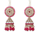 Etnico Gold Plated Traditional Kundan & Pearl Jhumka Earrings With Pearl Earchain For Women (E3260Q)