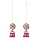 Etnico Gold Plated Traditional Kundan & Pearl Jhumka Earrings With Pearl Earchain For Women (E3260Q)