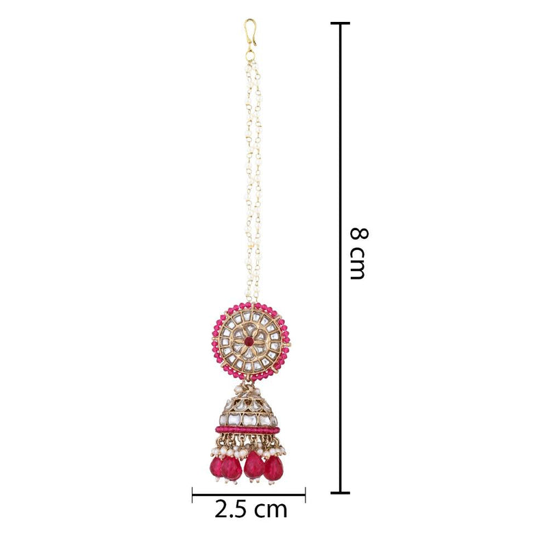 Etnico Gold Plated Traditional Kundan & Pearl Jhumka Earrings With Pearl Earchain For Women (E3260Q)