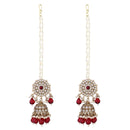 Etnico Gold Plated Traditional Kundan & Pearl Jhumka Earrings With Pearl Earchain For Women (E3261M)