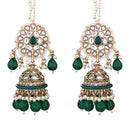 Etnico Gold Plated Traditional Kundan & Pearl Jhumka Earrings With Pearl Earchain For Women (E3262G)
