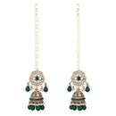 Etnico Gold Plated Traditional Kundan & Pearl Jhumka Earrings With Pearl Earchain For Women (E3262G)