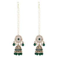 Etnico Gold Plated Traditional Kundan & Pearl Jhumka Earrings With Pearl Earchain For Women (E3262G)