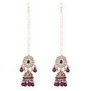 Etnico Gold Plated Traditional Kundan & Pearl Jhumka Earrings With Pearl Earchain For Women (E3262Wi)