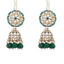 Etnico Gold Plated Traditional Kundan & Pearl Jhumka Earrings With Pearl Earchain For Women (E3263G)