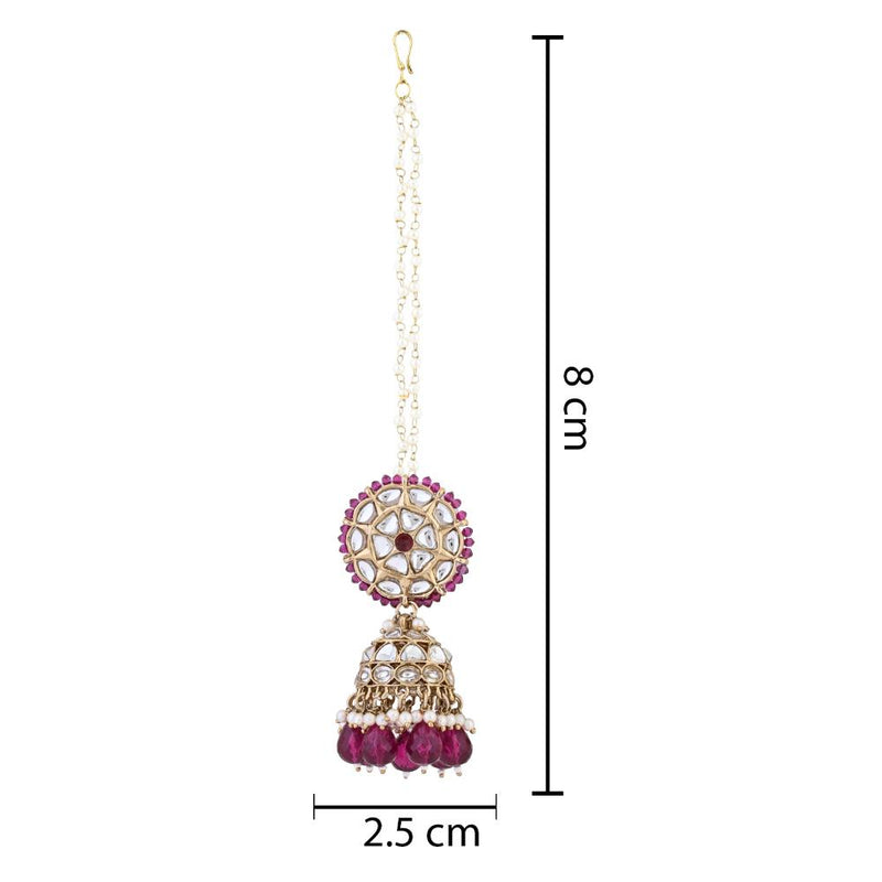 Etnico Gold Plated Traditional Kundan & Pearl Jhumka Earrings With Pearl Earchain For Women (E3263Wi)