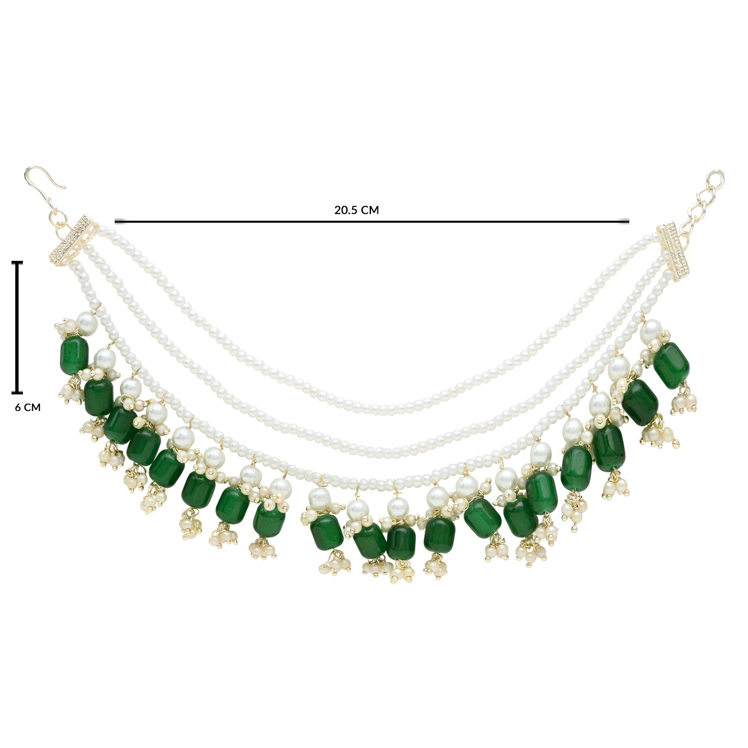 Etnico Gold Plated Traditional Pearl Layered Hair Chain/Earchain Accessories with Hook for Women