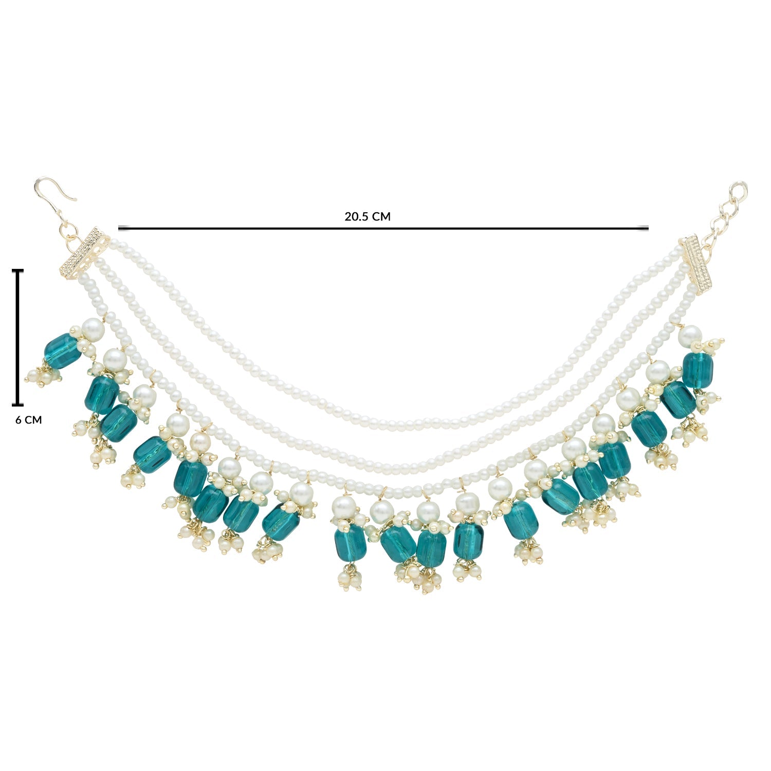 Etnico Gold Plated Traditional Pearl Layered Hair Chain/Earchain Accessories with Hook for Women