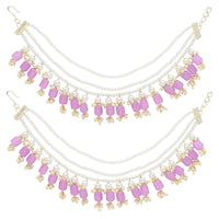 Etnico Gold Plated Traditional Pearl Layered Hair Chain/Earchain with Hook for Women 