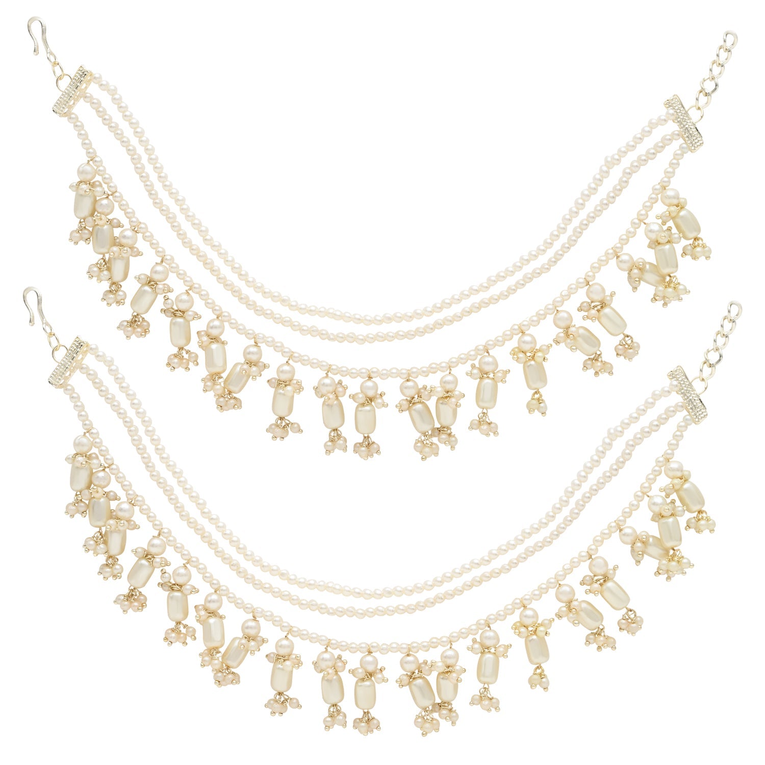 Etnico Gold Plated Traditional Pearl Layered Hair Chain/Earchain Accessories with Hook for Women