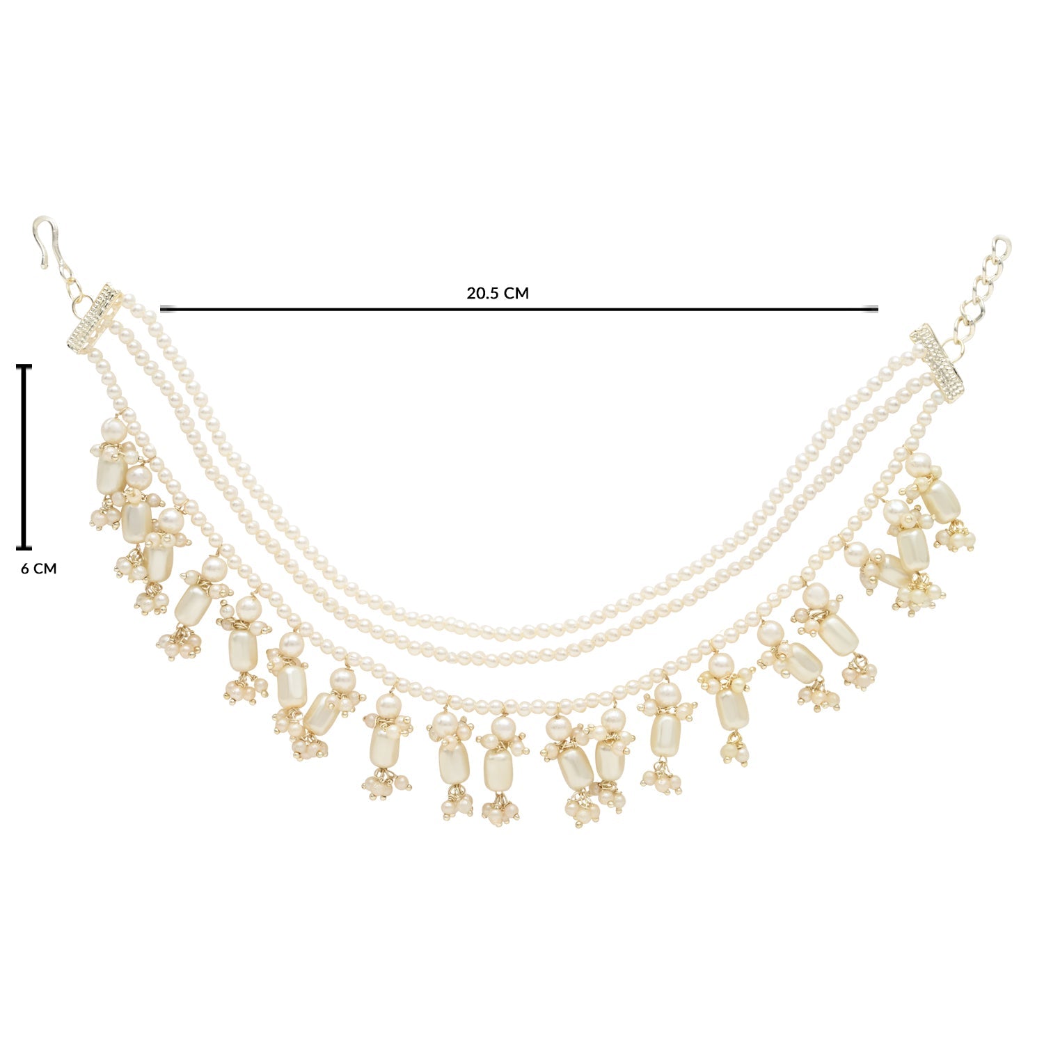 Etnico Gold Plated Traditional Pearl Layered Hair Chain/Earchain Accessories with Hook for Women