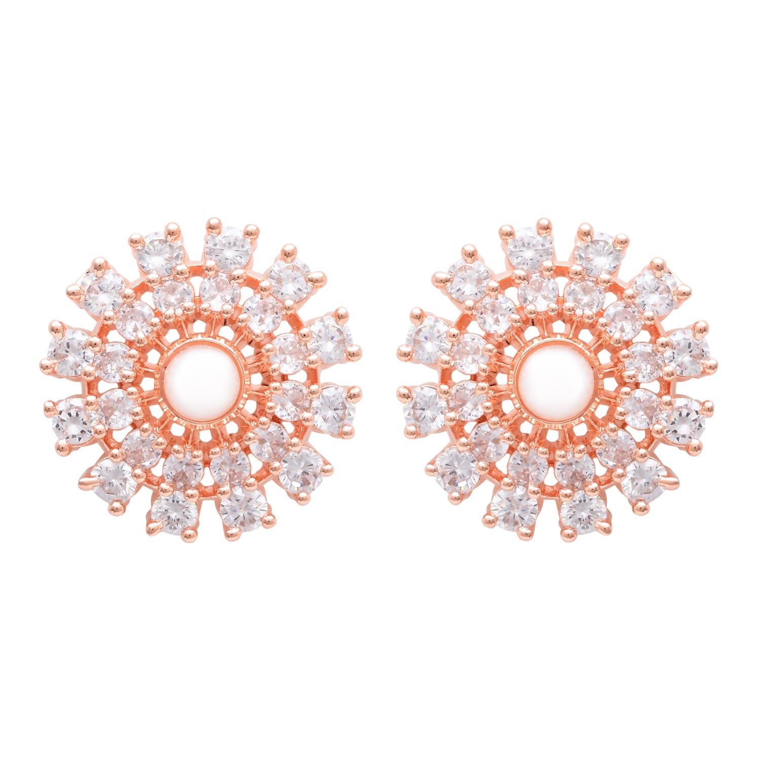 Etnico Latest Stylish Rose Gold Plated CZ American Diamond Stud Earrings For Women