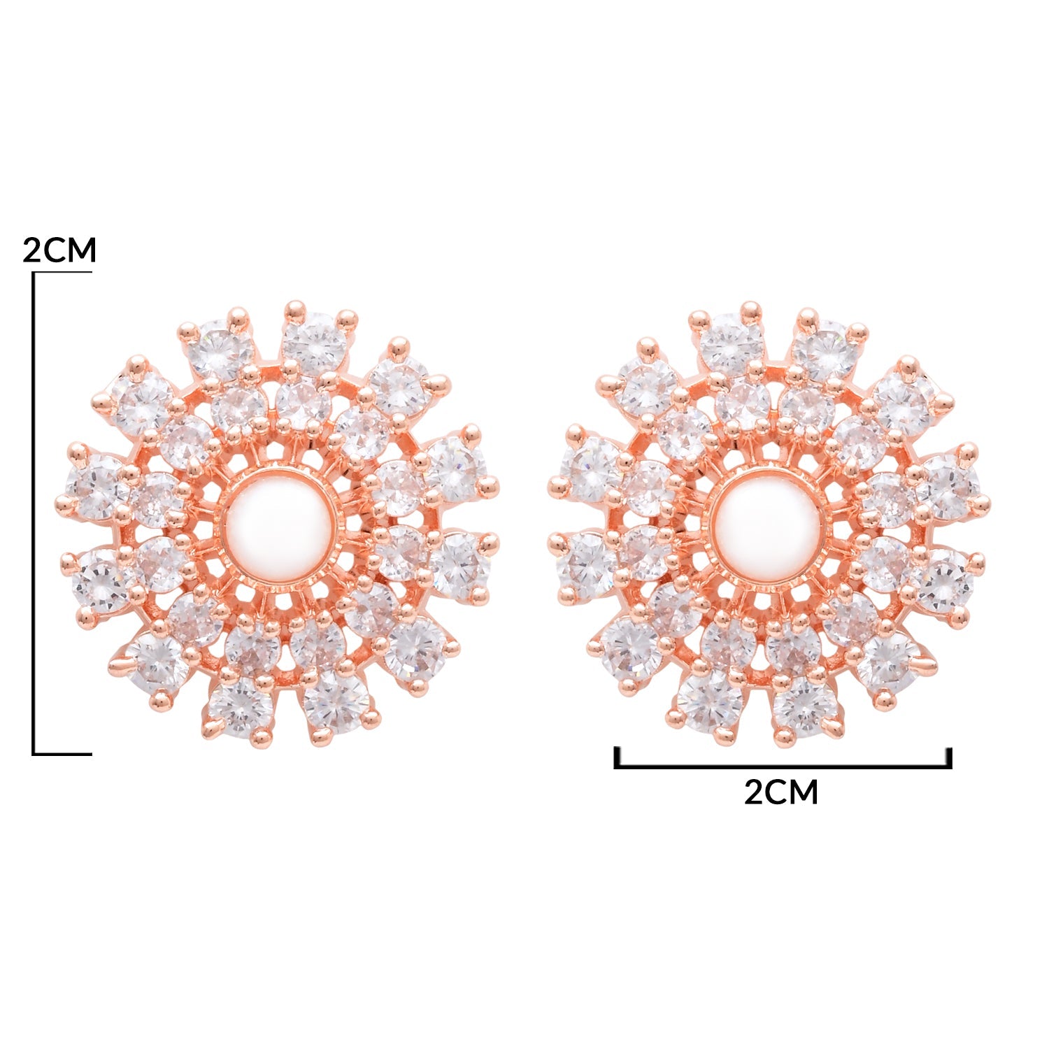 Etnico Latest Stylish Rose Gold Plated CZ American Diamond Stud Earrings For Women