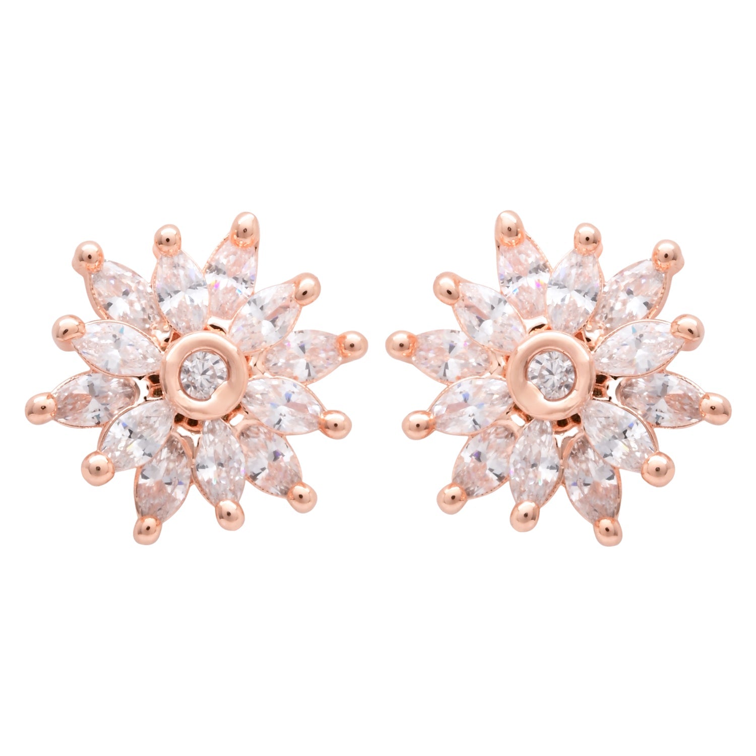 Etnico Latest Stylish Rose Gold Plated CZ American Diamond Stud Earrings For Women